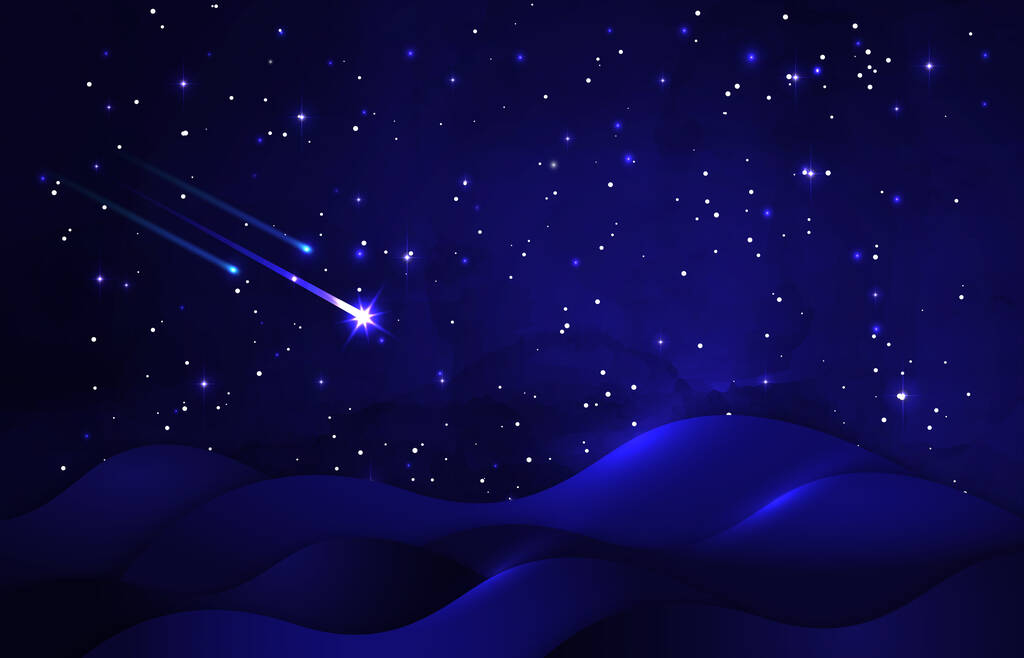 坠落的星空背景，用深蓝色的星空拍摄星空，在圣诞之夜为耶稣基督的诞生沙丘化风景。横幅、小册子、模板的矢量图解图片