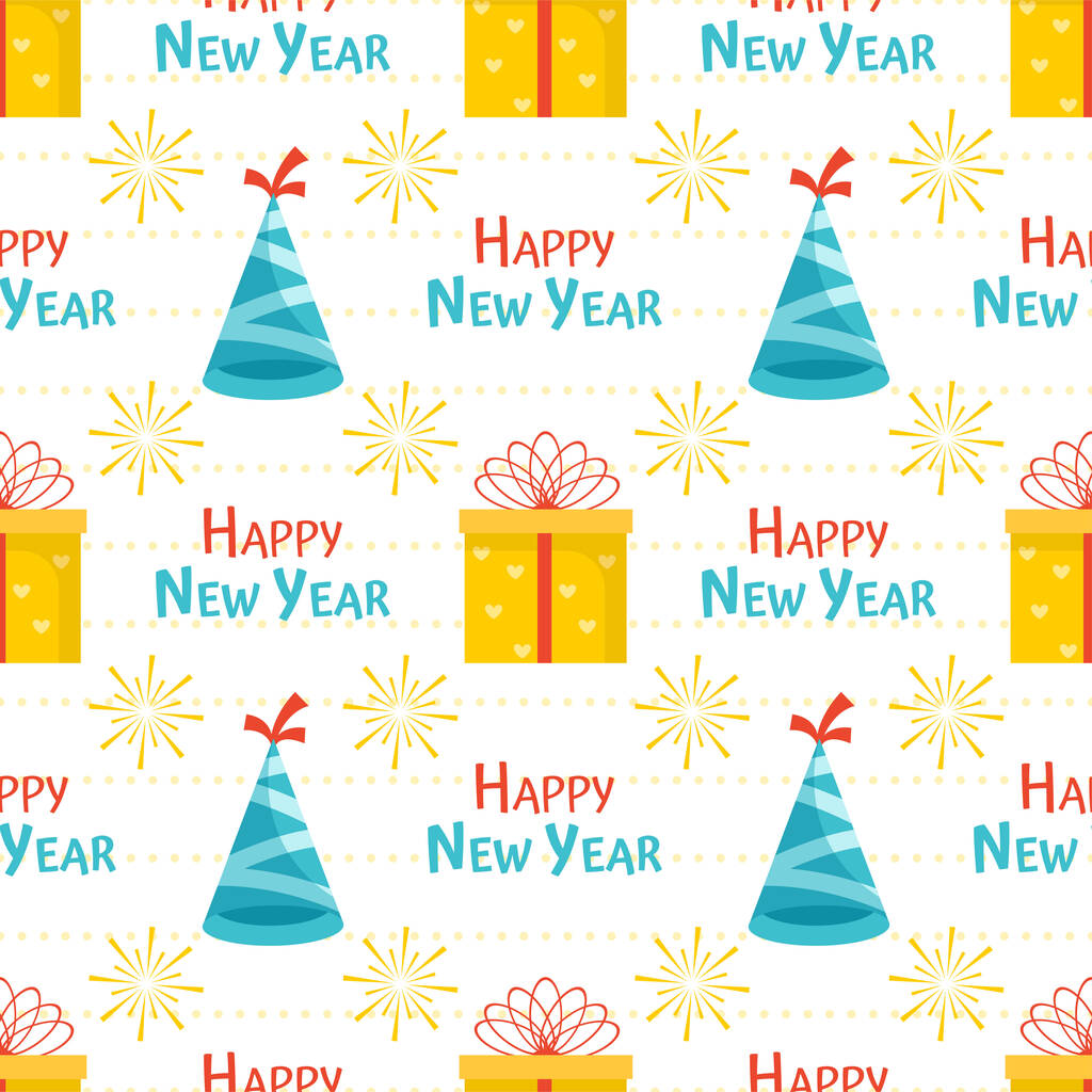新年快乐2024无缝图案图解与元素装饰新年背景图片