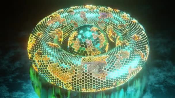由一组六边形元素和一组六边形元素组成的抽象核心的回圈3D动画。一个奇妙的未来设计的组成。摘要背景.图片