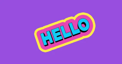 Hello 3d animated text. Word hello in 3d text. Design text element for game, social media branding. Bright dynamic animation on simple Hello on purple background图片