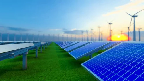 绿色太阳能光伏面板和新能源发电图片