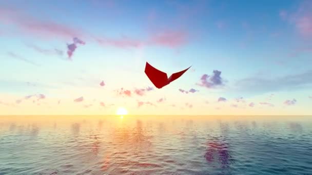 纸飞机飞越广阔的海平面图片