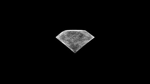 3D钻石在黑色方块上旋转。物体溶解了60 FPS的白色闪烁粒子。商业广告背景。科学概念。标题，文字，演示。3D动画图片