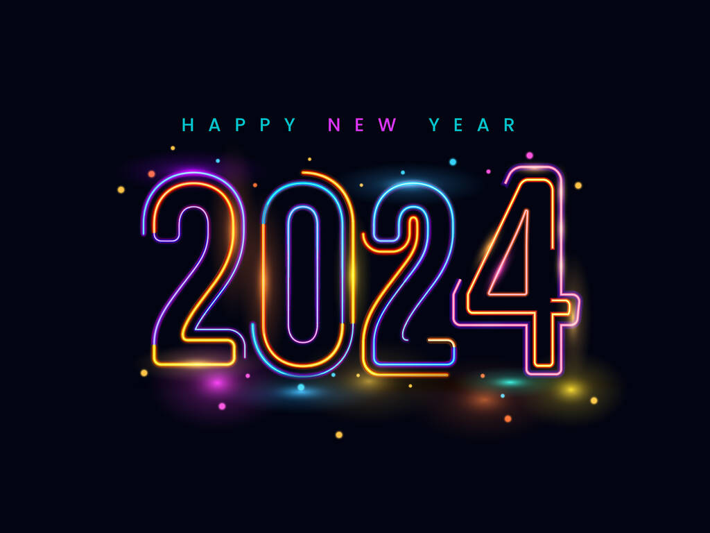 霓虹灯2024号与深蓝色背景相映成趣新年佳节.