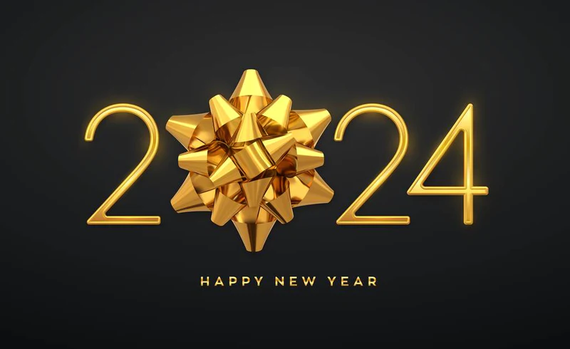 新的2024年快乐。黄金金属奢侈品号码2024 。贺卡的真实签名。节日海报或节日横幅的设计。矢量说明