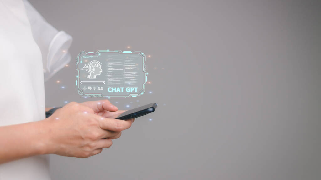 ChatGPT Chat with AI or Artificial Intelligence. Business chatting with a smart AI or artificial intelligence using an artificial intelligence chatbot developed by OpenAI.