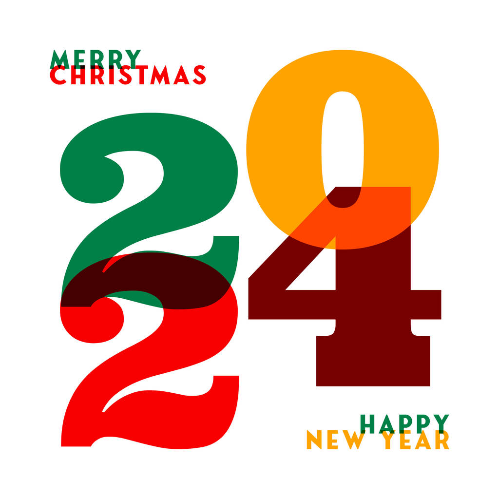 圣诞快乐与2024新年快乐贺卡、简约概念海报及简约字体