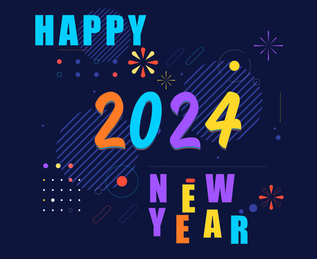 快乐新年2024节假日设计多色抽象矢量标识蓝色背景符号图解图片