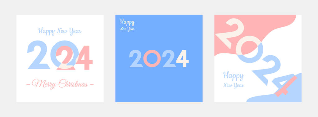 2024年新年海报集。创意色彩2024 。祝您新年快乐。多姿多彩的设计简约的设计背景。病媒模板