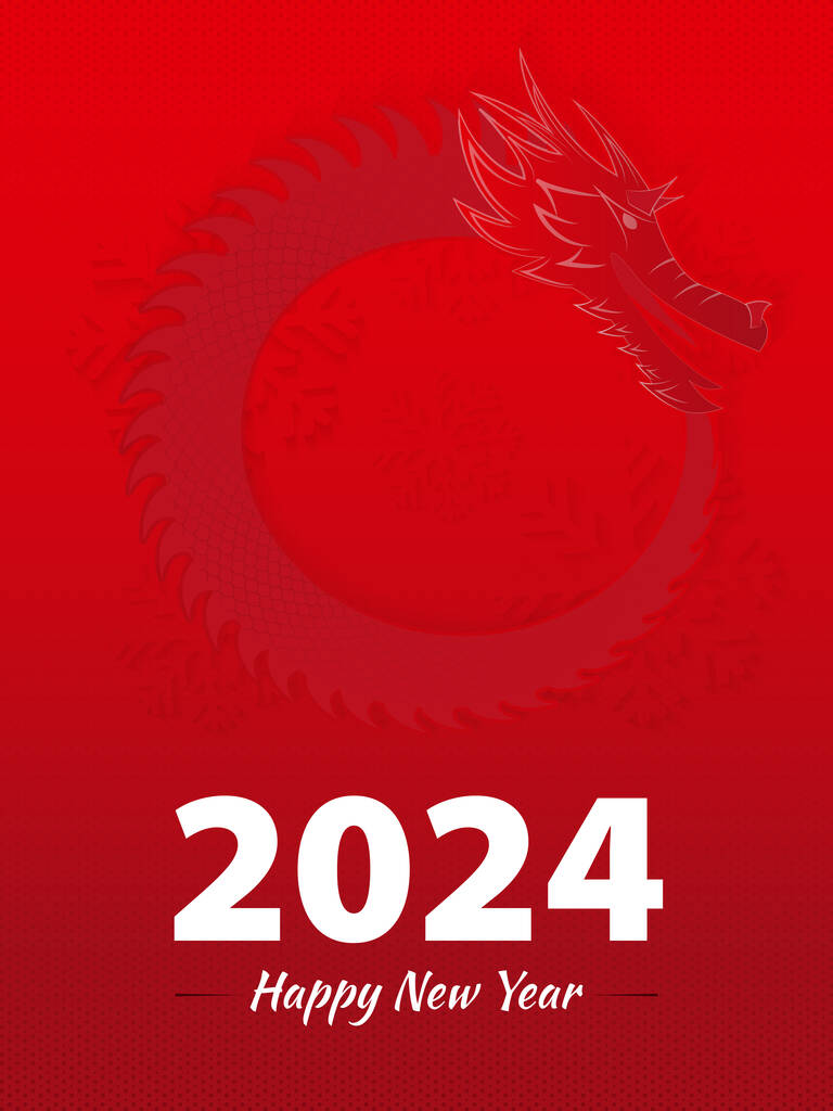 2024年新年快乐贺卡设计与红龙头像. 图片