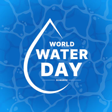 世界水日-蓝水纹理背景矢量设计的白色文字和线条滴水标志图片