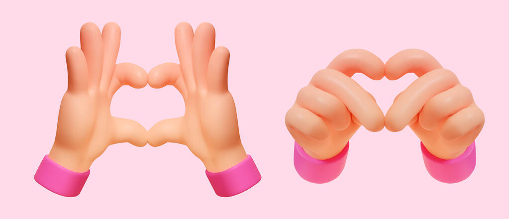 3D不同类型的爱情形状的手势，在浅粉色背景下隔离开来