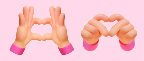 3D不同类型的爱情形状的手势，在浅粉色背景下隔离开来图片