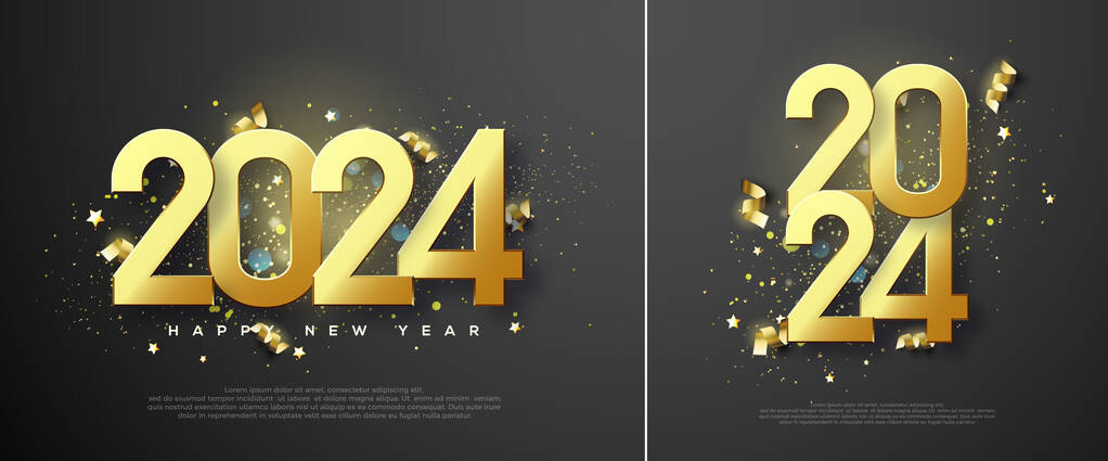 雅致的设计祝2024年新年快乐。用华丽闪亮的金光闪闪的黄金数字图解。庆祝2024年新年的溢价矢量设计.