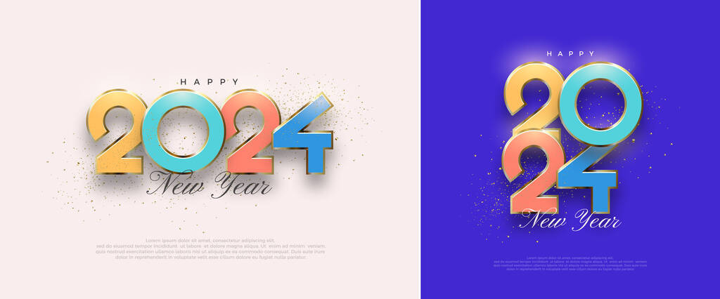 新年快乐，2024年多姿多彩。3D现代数字。横幅、海报或日历的矢量保费背景.