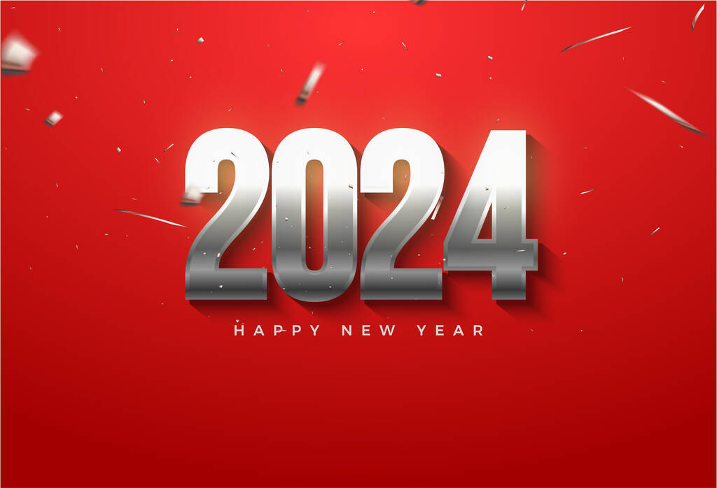 2024年新年庆祝活动，大量银色组合。矢量溢价设计.