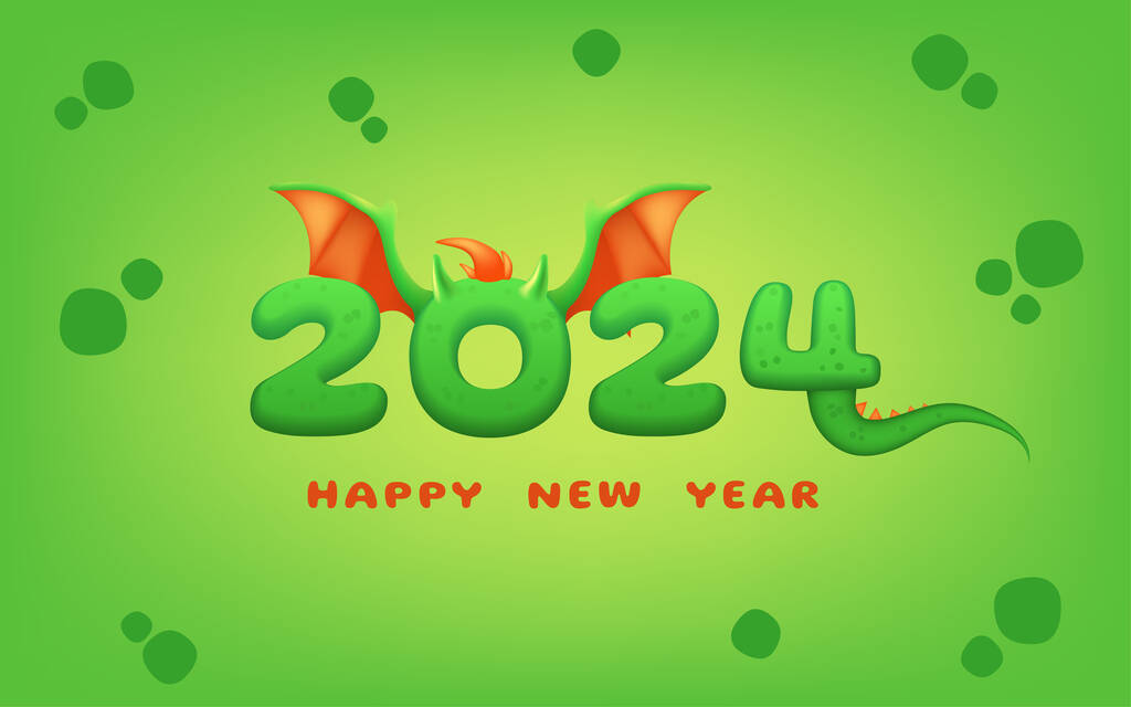 2024日历海报与绿色新年龙。设计特点是一个可爱的翅膀和尾巴，融合了现代和幻想元素。这个图解流露出幸福.非人工智能生成