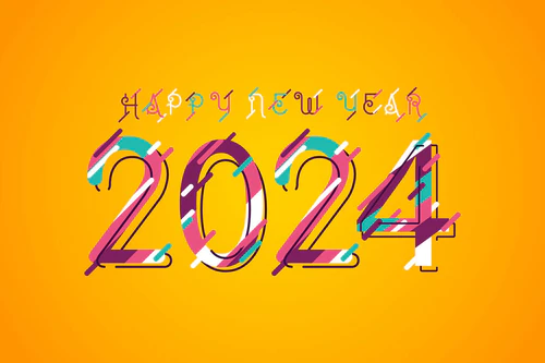 2024号数字上色彩斑斓的线条。2024年新年庆祝活动的问候概念图片
