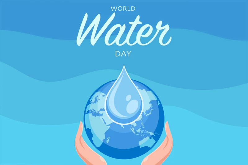 世界水日背景图片说明.手里拿着水滴的地球.