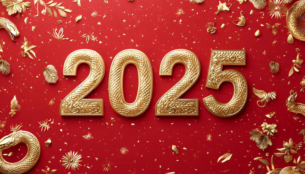 2025年中国风格。豪华的红色和金色中国蛇新年背景，带有文本复制空间