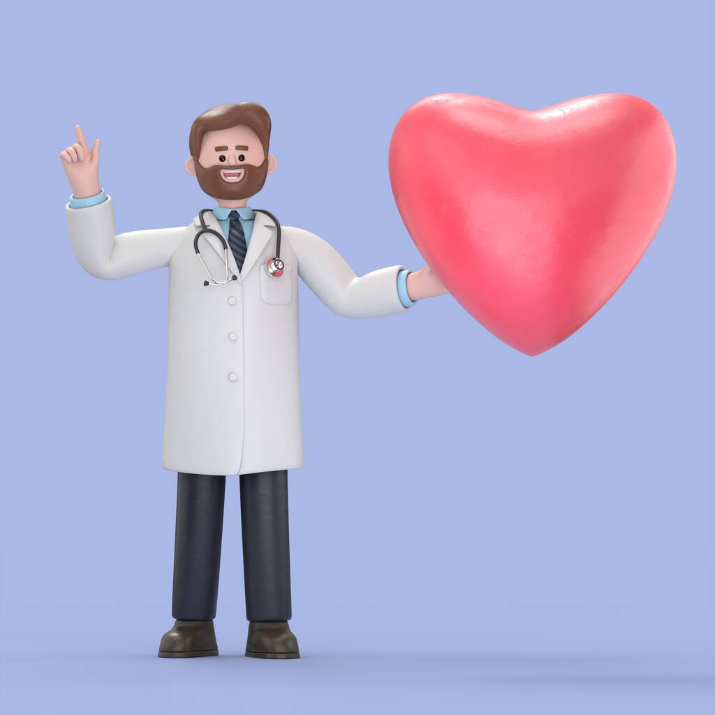 男医生艾弗森的3D图片说明，有心脏剖面图。医学演示剪贴画，蓝色背景下分离.图片